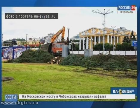На Красной площади Чебоксар вырубили ели для установки нового колеса обозрения