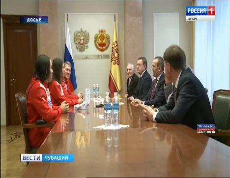  Глава Чувашии поздравил фристайлистов Лану Прусакову, Дмитрия Мулендеева и их тренеров  с победой на соревнованиях Всемирной зимней Универсиады