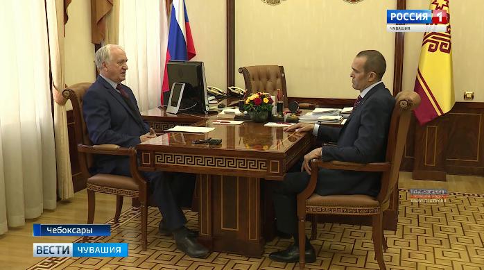 Глава Чувашии Михаил Игнатьев встретился с председателем Общественной палаты Чувашии Алексеем Судленковым