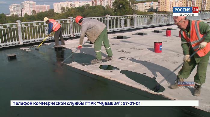 На Сугутском мосту в Чебоксарах идут работы по гидроизоляции  методом инновационного напыления
