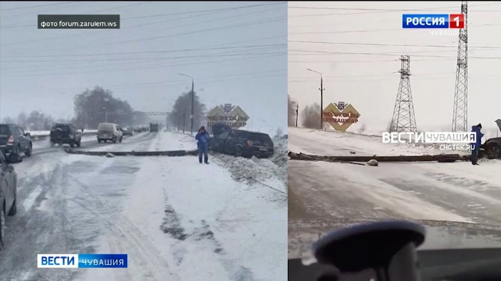Бетономешалка и столб стали виновниками пробок в Чебоксарах