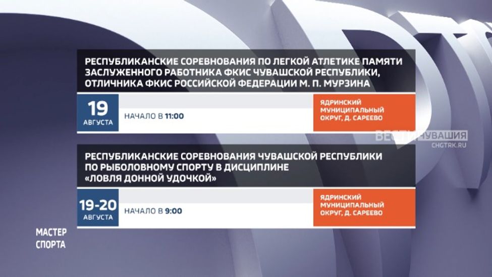 Афиша спортивных мероприятий в Чувашии на 19-20 августа
