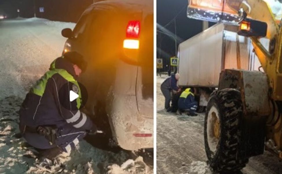 В метель госавтоинспекторы Чувашии выручали автовладельцев на дорогах