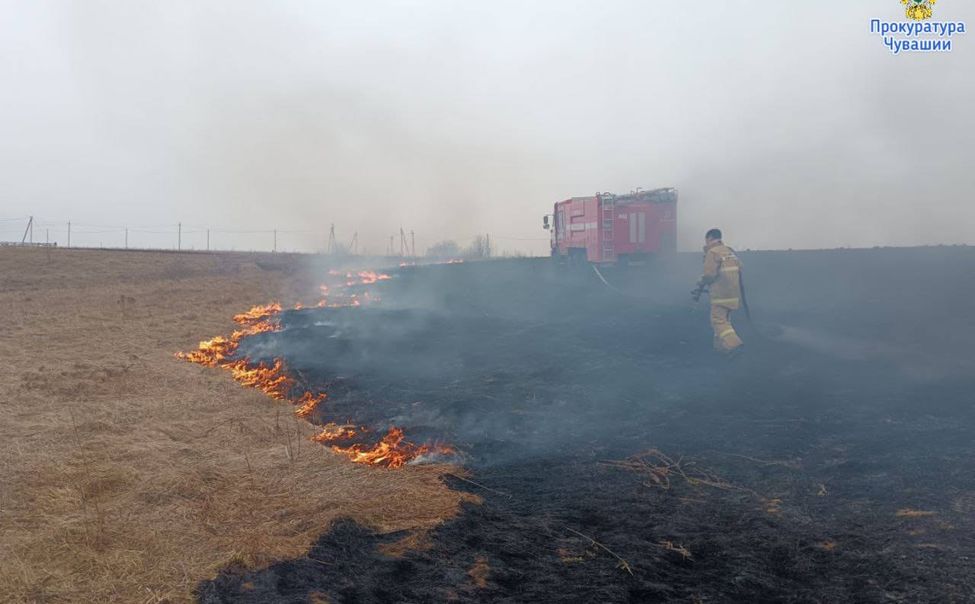 В Моргаушском округе обрыв линии электропередач спровоцировал крупный пал травы 