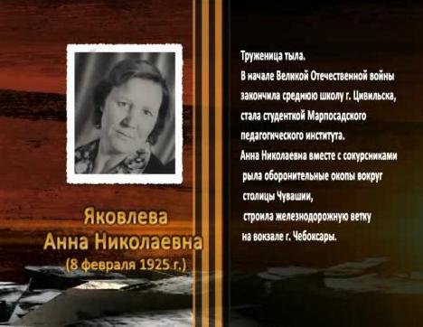 Победа живет в поколениях. Яковлева Анна Николаевна